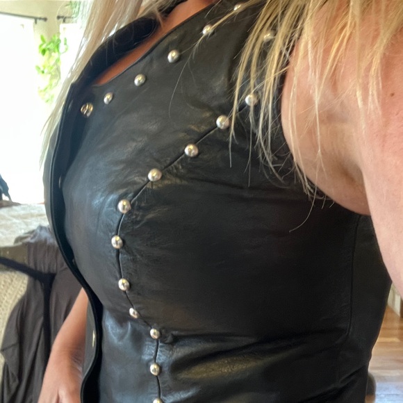 Rebel Spirit By Rousseaux Jackets & Blazers - Sexy  Black Leather Vest with Silver Accents